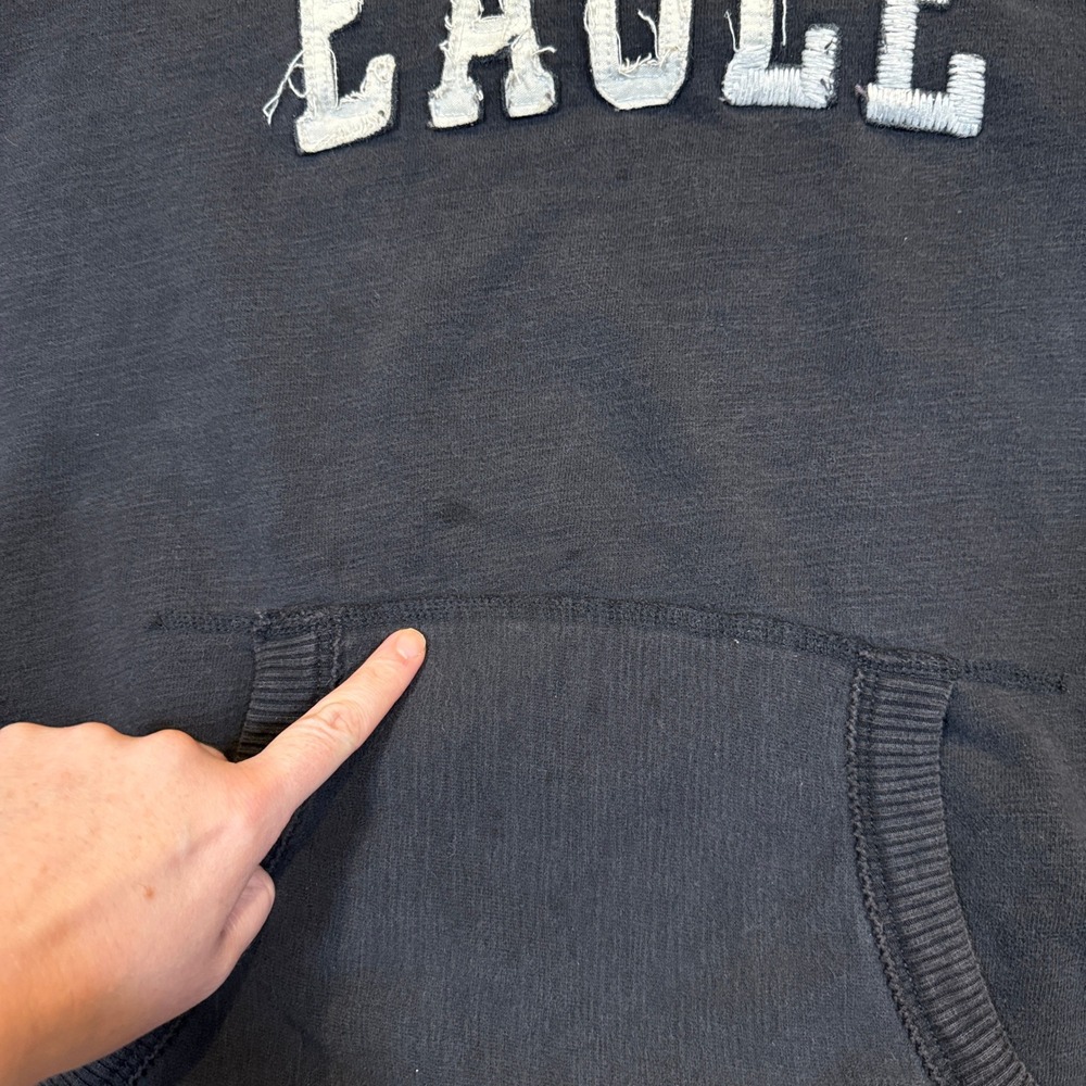 American Eagle Hoodie Mens 3XL Faded Black Applique Logo Cotton Blend Y2K - Picture 5 of 10